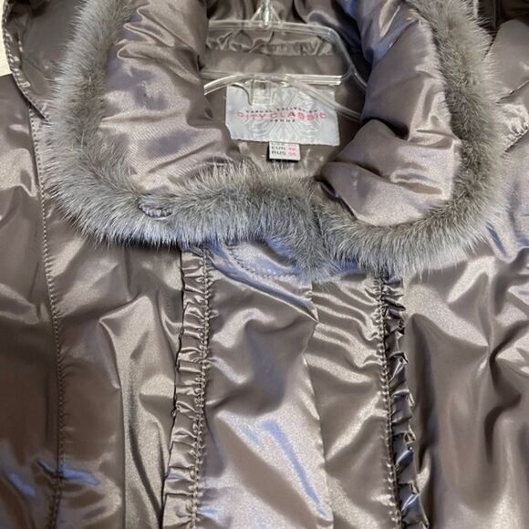 WINTER WOMAN HOODED WATER RESISTANT SILVER GREY GENUINE MINK FLORAL - Picture 16 of 16